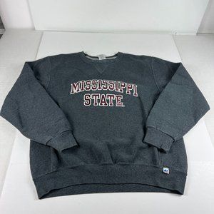 Y2K Russell Mississippi State Bulldogs Sweatshirt Large Grey Faded Logo Crewneck